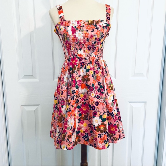 Altar'd State Pink Floral Higgins Dress Smocked Wide Straps Womens Sz S  NEW - Picture 3 of 15